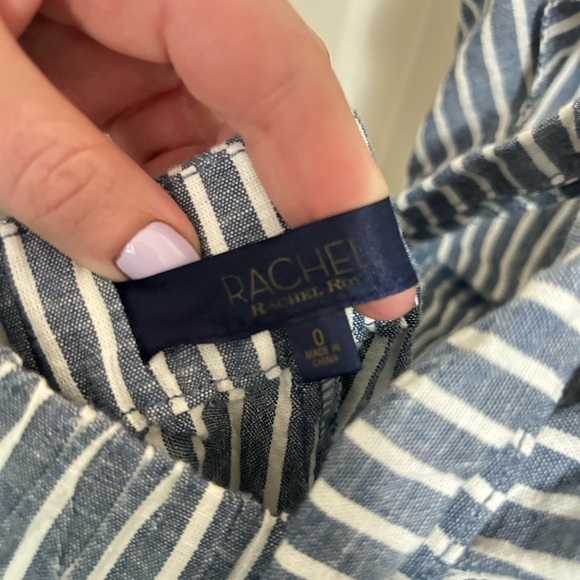 Rachel Rachel Roy Womens Wide-Leg Striped Jumpsuit Navy Linen Blend 0 - Picture 6 of 9